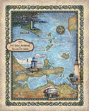 lake Erie map, Ohio gifts, Vintage poster, put-in bay, kelley island, lighthouse, great lakes, port clinton lake erie islands, lake art, map