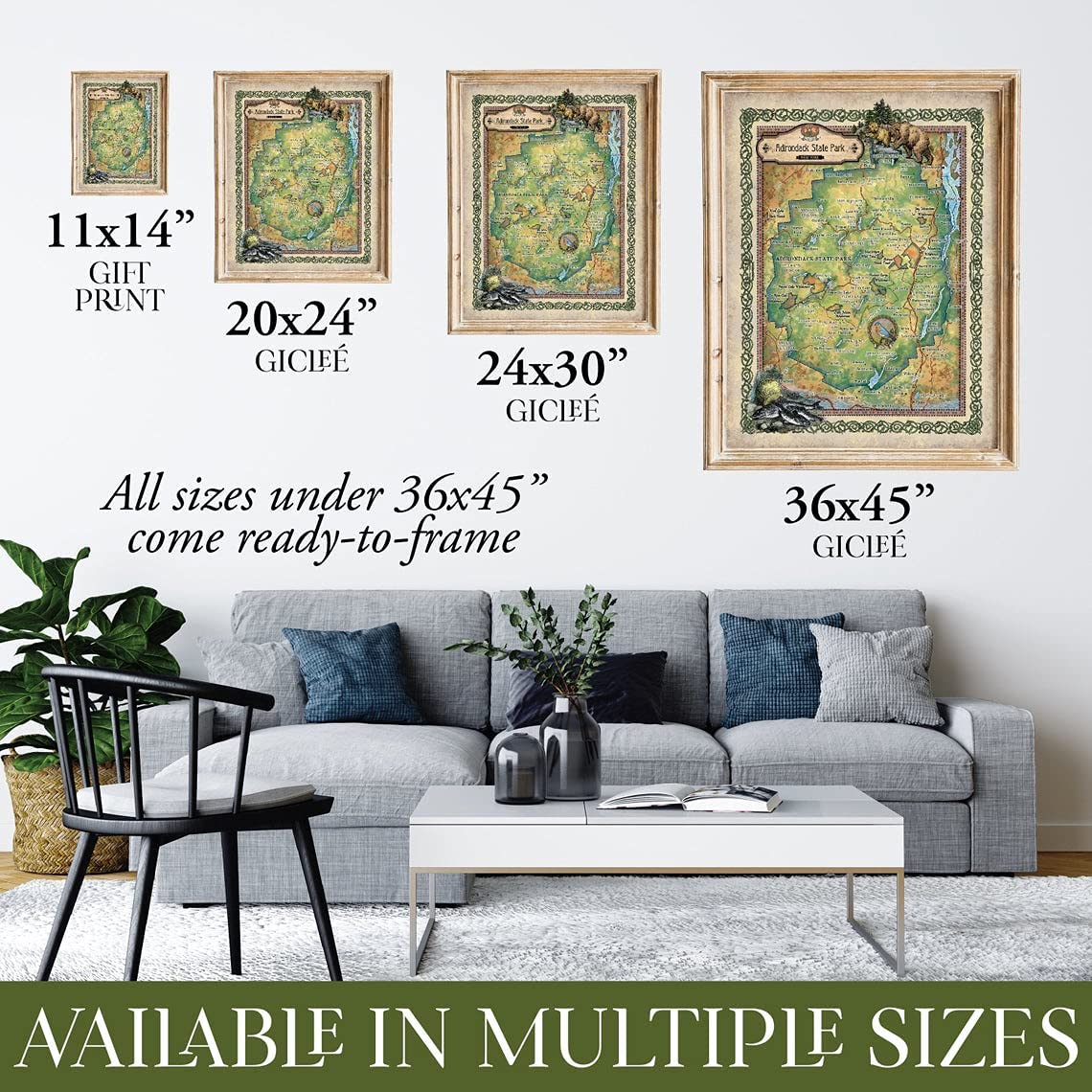 Adirondack State Park NY Historic Map Art Print Poster Vintage Artwork Wall Decor For Home Office Livingroom Classroom Lakehouse Decor Gift