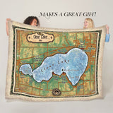 Clear Lake Custom Iowa Map Custom Map Art Blanket Double Stitched Edges Cozy Luxury Fluffy Super Soft 430 GSM Polyester Throw Blanket