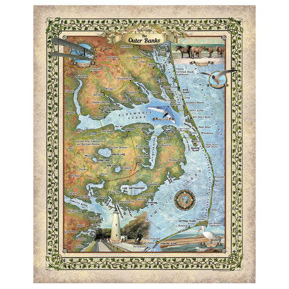 North Carolina Gifts, North Carolina Map, North Carolina, Outer Banks, Coastal Gift, Coastal Home Decor, Traveler Gift, Nautical Map Art