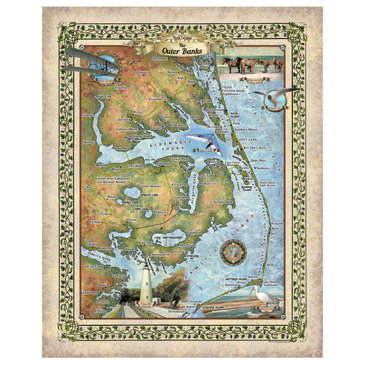 North Carolina Gifts, North Carolina Map, North Carolina, Outer Banks, Coastal Gift, Coastal Home Decor, Traveler Gift, Nautical Map Art