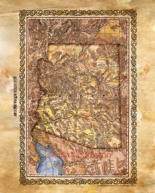 016 Arizona 1879 11x14" vintage historic antique map poster print by Lisa Middleton