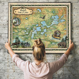Waupaca Chain of Lakes Wisconsin Historic Map Art Print Poster Artwork Vintage Style Abstract Wall-Unframed Great Home Decor & Gift