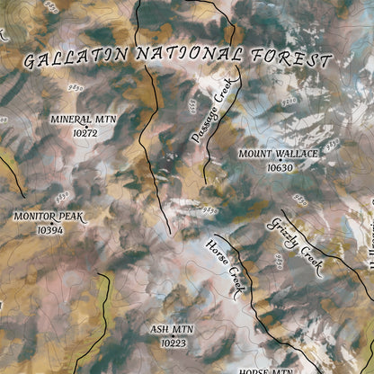 Montana map, paradise valley, bozeman, chico, livingston, yellowstone national park map, montana art, horse art, bear art map hand painted
