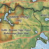 Great River Arts Lakes of The Kettle Moraine Historic Map Reproduction Artwork Wall Art Print Vintage