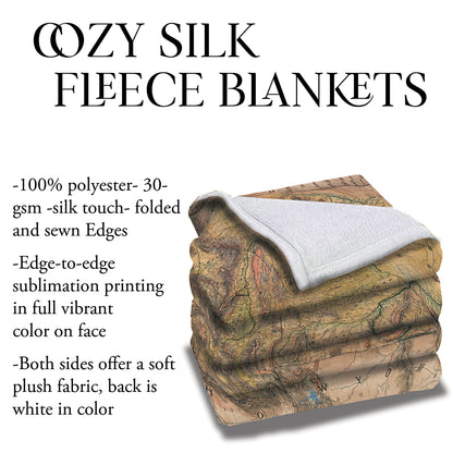 Montana Rail Roads Old Montana Map Blanket Double Stitched Edges Cozy Luxury Fluffy Super Soft 430 GSM Polyester Throw Blanket