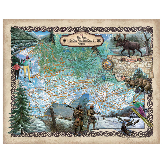 Big Sky Mountain Resort Montana Historic Map Art Print Poster Artwork Vintage Style Abstract Wall-Unframed Great Home Decor & Gift