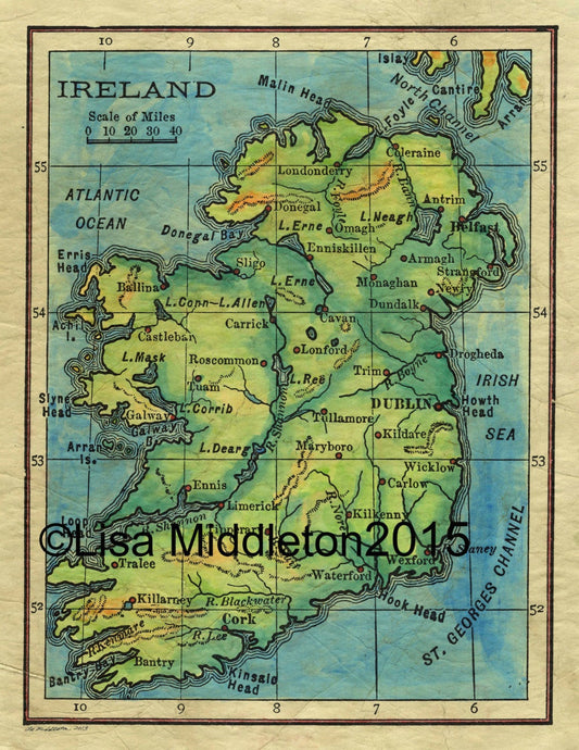 Vintage Ireland Map, Ireland Map, Ireland Map for Framing, Irish Map, Emerald Isle, Family Heritage Gift, Irish Gift, Ireland decor, Ireland