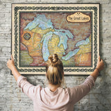 Great lakes map, lake superior, Michigan, Erie, Huron, Canada map, lake art, rustic decor, great lakes decor, cabin art, lake art, wall map