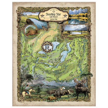 Shooting Star, Golf Course, Jackson Hole, Wyoming gifts, golf gifts, golfer gifts, wyoming map, custom golf maps, resort maps, travel maps