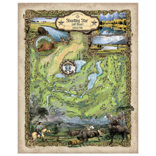 Shooting Star, Golf Course, Jackson Hole, Wyoming gifts, golf gifts, golfer gifts, wyoming map, custom golf maps, resort maps, travel maps