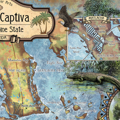 Sanibel Island, Sanibel captiva, florida map, florida gifts, sanibel captiva art, coastal decor, beach house, island decor, florida art