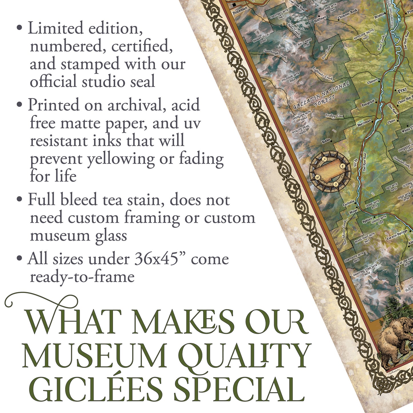 Montana map, paradise valley, bozeman, chico, livingston, yellowstone national park map, montana art, horse art, bear art map hand painted