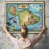 Maui Hawaii Historic Map Art Print Poster Artwork Vintage Style Abstract Wall-Unframed Great Home Decor & Gift
