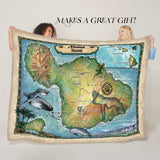 Maui Hawaii Map Art Blanket Throw Polar/ Silky/ Sherpa Fleece Vintage Blanket For Bedroom Sofa Chair Dorm Gift & Winter Traveling