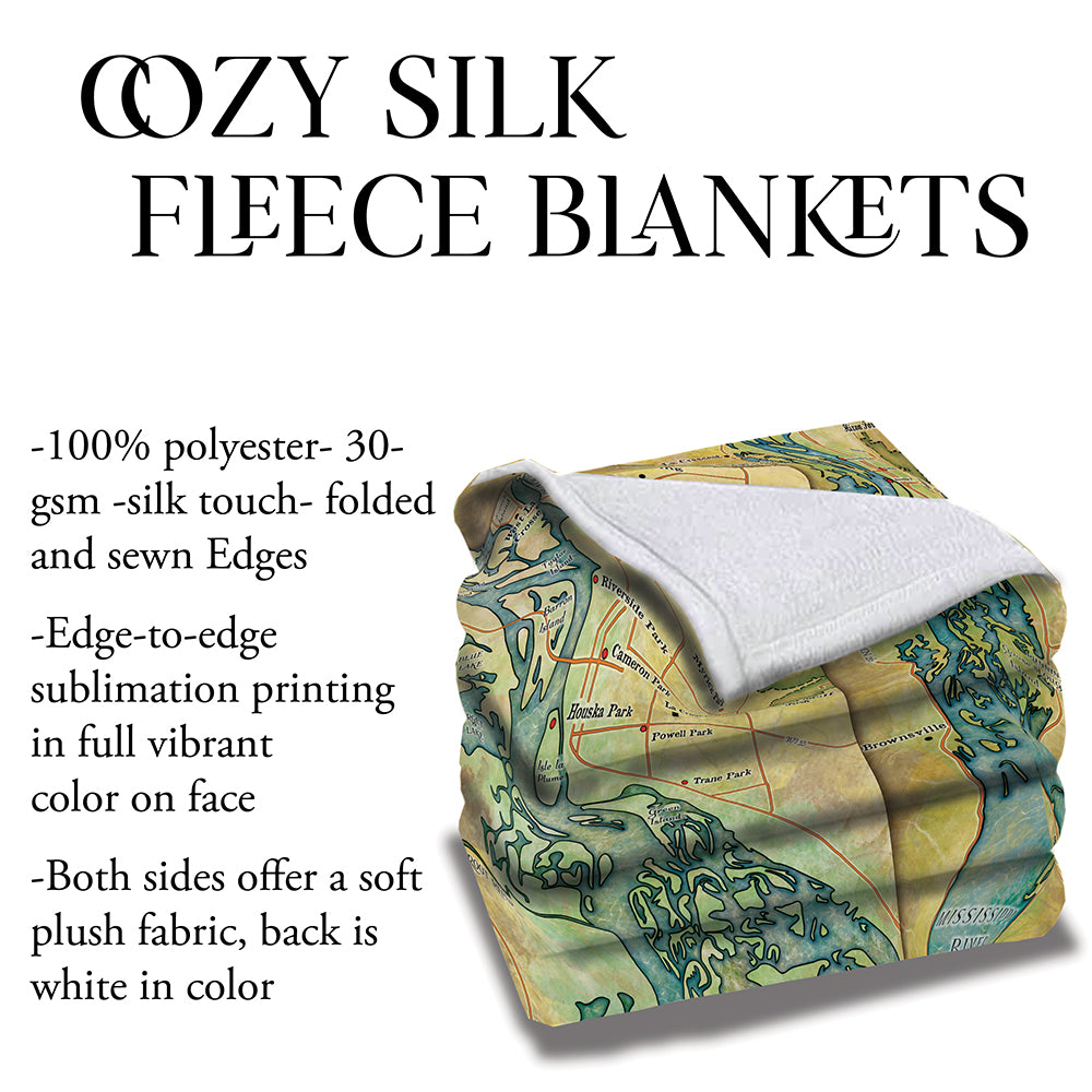 Pool 8 Mississippi River LaCrosse Wisconsin Map Blanket Double Stitched Edges Fluffy Super Soft 430 GSM Polyester Throw Blanket