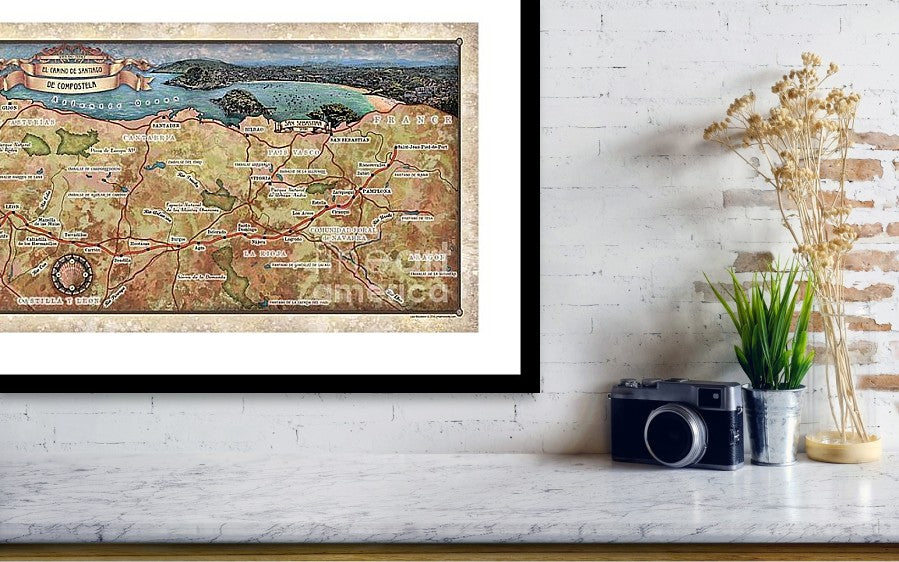 El Camino De Santiago De Compostela Vintage Map Art Poster Print Vintage Style Inspirational Wall Art Poster For Home Decor Office Bedroom Canvas Classroom Decor & Great Gift