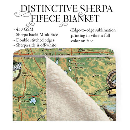 Washington County Wisconsin New Map Blanket Double Stitched Edges Cozy Luxury Fluffy Super Soft 430 GSM Polyester Throw Blanket