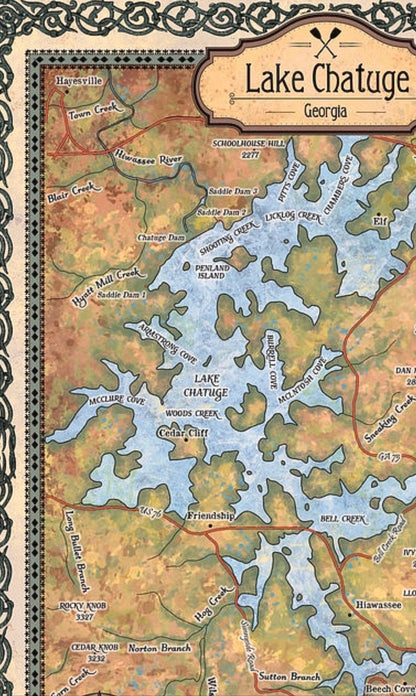 Lake Chatuge, lake chatuge map, Lake Chatuge Georgia, Georgia gifts, lake art, lake life, lake house, lake sign, lake house sign