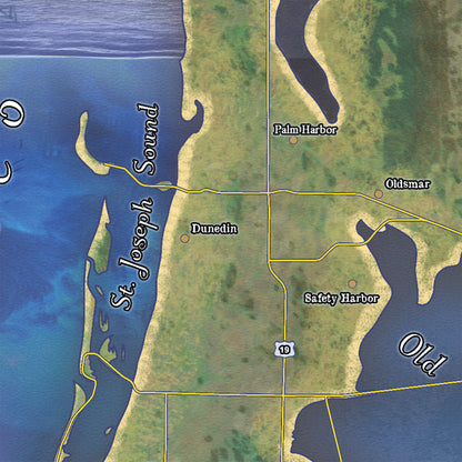 St Petersburg, Tampa Bay Map, beach art, Sun Coast map, florida map art, tampa bay, coastal art, florida gifts, FL gifts, Florida, ocean art