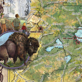 yellowstone, yellowstone map, yellowstone art, national park, hiker gift, wyoming gifts, montana maps, wyoming gifts, buffalo, western map