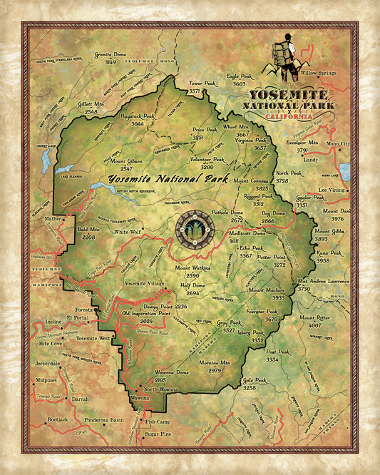 Yosemite National Park California Map Art On Wood/Metal Sign Vintage Unique Wall Decor For Home Bedroom Office Lakehouse Decor & Gift