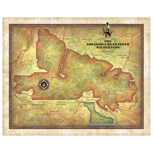 Asaroka and Beartooth Wilderness Montana Historic Map Art Print Poster Artwork Vintage Style Abstract Wall-Unframed Great Home Decor & Gift