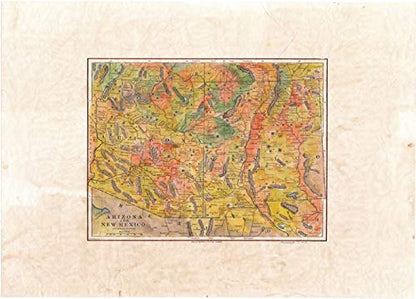 Great River Arts Antique Arizona New Mexico Wagon Railroad Historic Map Reproduction Artwork Wall Art Print Vintage