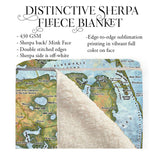 Great River Arts Outer Banks North Carolina Vs.2 Vintage Style Map Sherpa Fleece Blanket Double Stitched Edges Cozy Luxury Fluffy Super Soft 430 GSM Polyester - Sherpa/ Silky/ Polar Fleece Throw Blanket