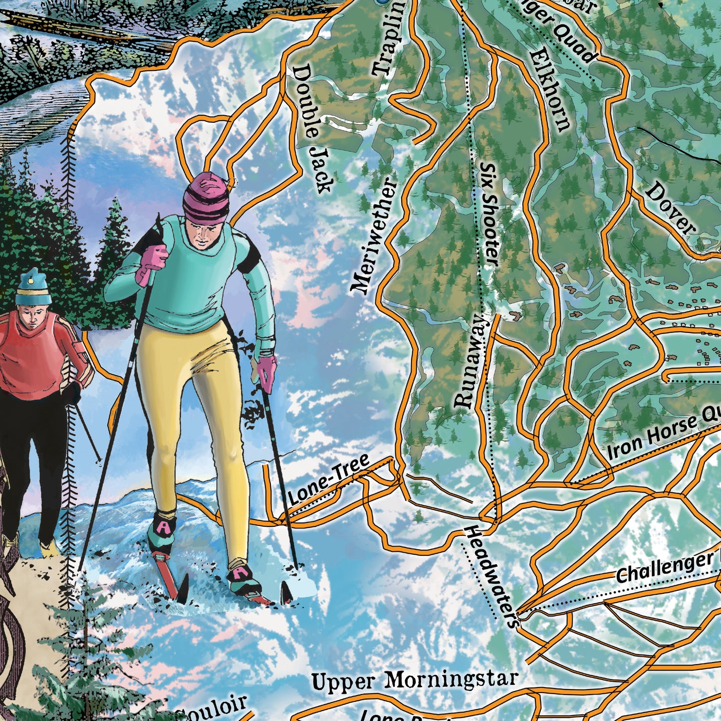 Big Sky Ski Runs Montana Historic Map Art Print Poster Artwork Vintage Style Abstract Wall-Unframed Great Home Decor & Gift