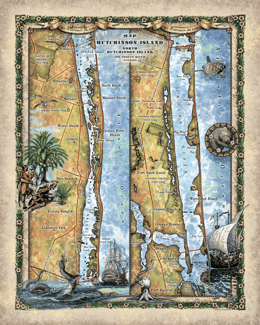 North and South Hutchinson Island Map Blanket Double Stitched Cozy Fluffy Super Soft Polyester - Sherpa/ Silky/ Polar Fleece Throw Blanket