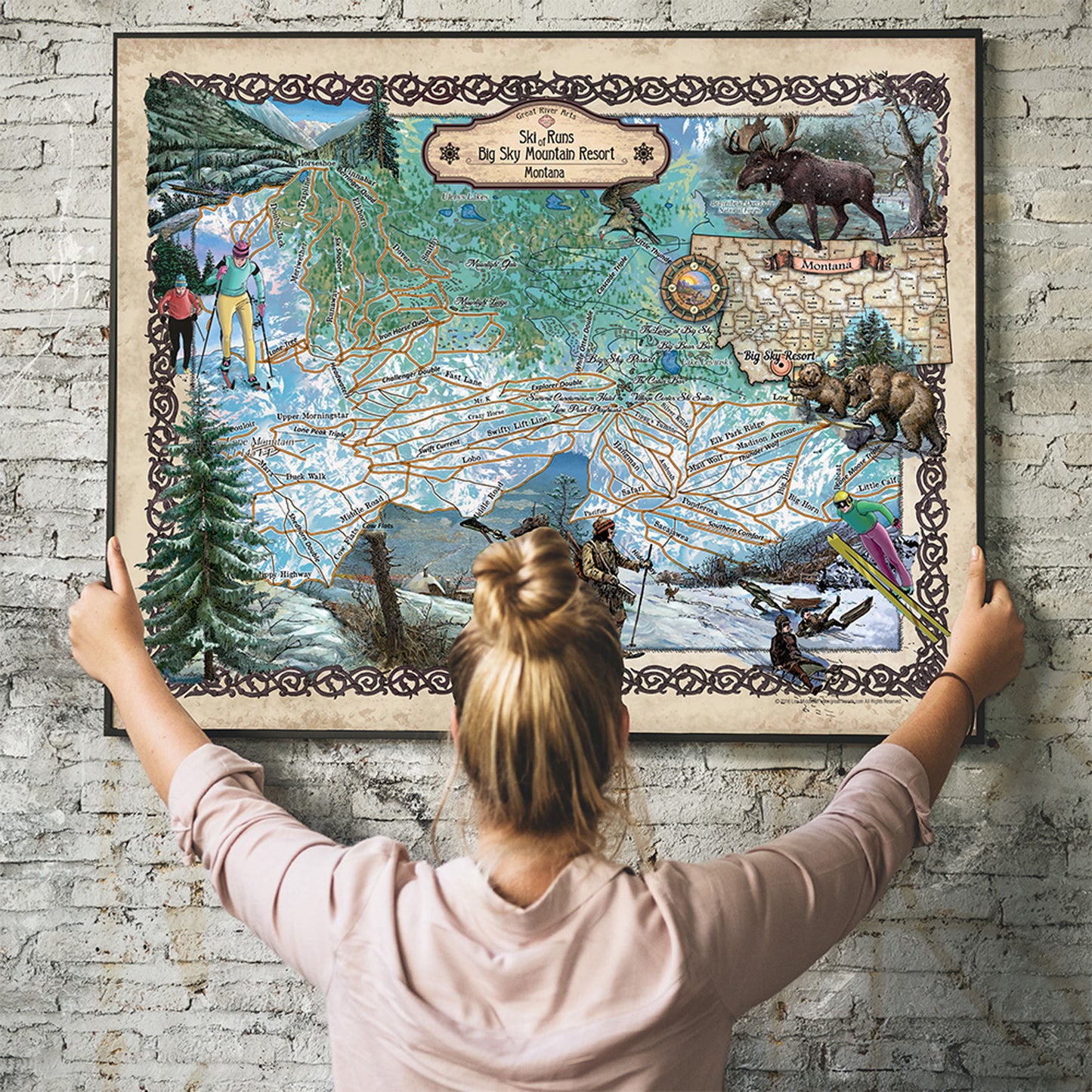 Big Sky Ski Runs Montana Historic Map Art Print Poster Artwork Vintage Style Abstract Wall-Unframed Great Home Decor & Gift