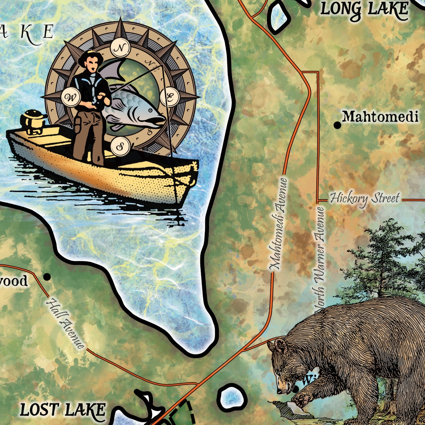 White Bear Lake Minnesota Historic Map Art Print Poster Artwork Vintage Style Abstract Wall-Unframed Great Home Decor & Gift
