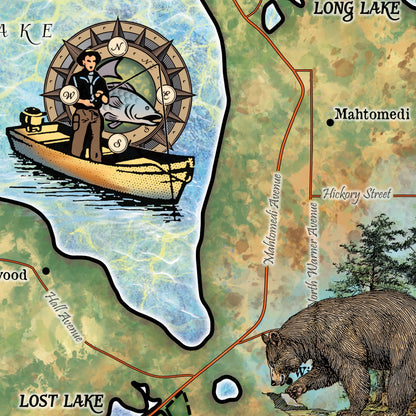 White Bear Lake Minnesota Historic Map Art Print Poster Artwork Vintage Style Abstract Wall-Unframed Great Home Decor & Gift