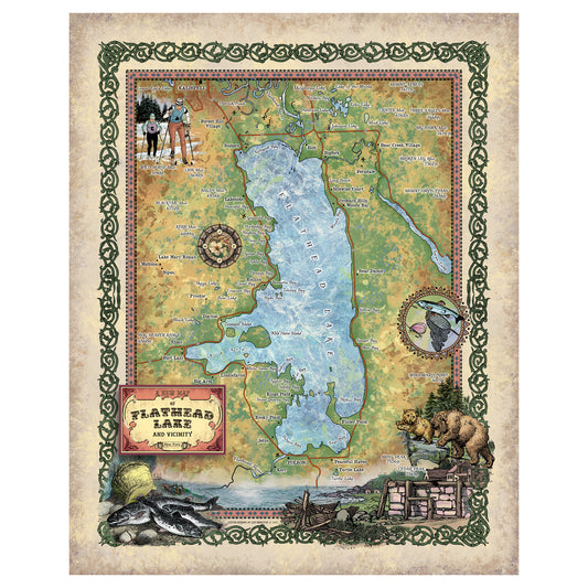 flathead lake, flathead lake mt, flathead lake map, map flathead lake, montana map, map montana, montana, montana art, western decor, horse