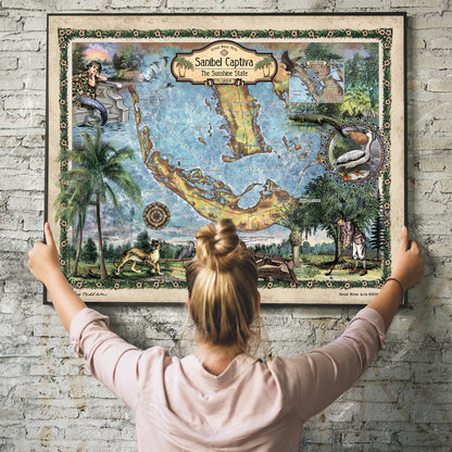 Sanibel Island, Sanibel captiva, florida map, florida gifts, sanibel captiva art, coastal decor, beach house, island decor, florida art