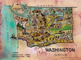 Kid's map Washington, vintage map, coloring book map, vintage coloring book, pin up coloring book map, children's maps, kid's maps, coloring