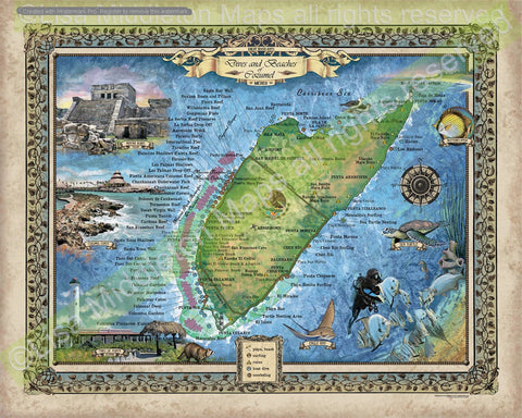 cozumel, scuba gift, scuba diver gift, scuba map, travel map, cozumel wedding, destination wedding, cozumel map, scuba wall art, scuba art