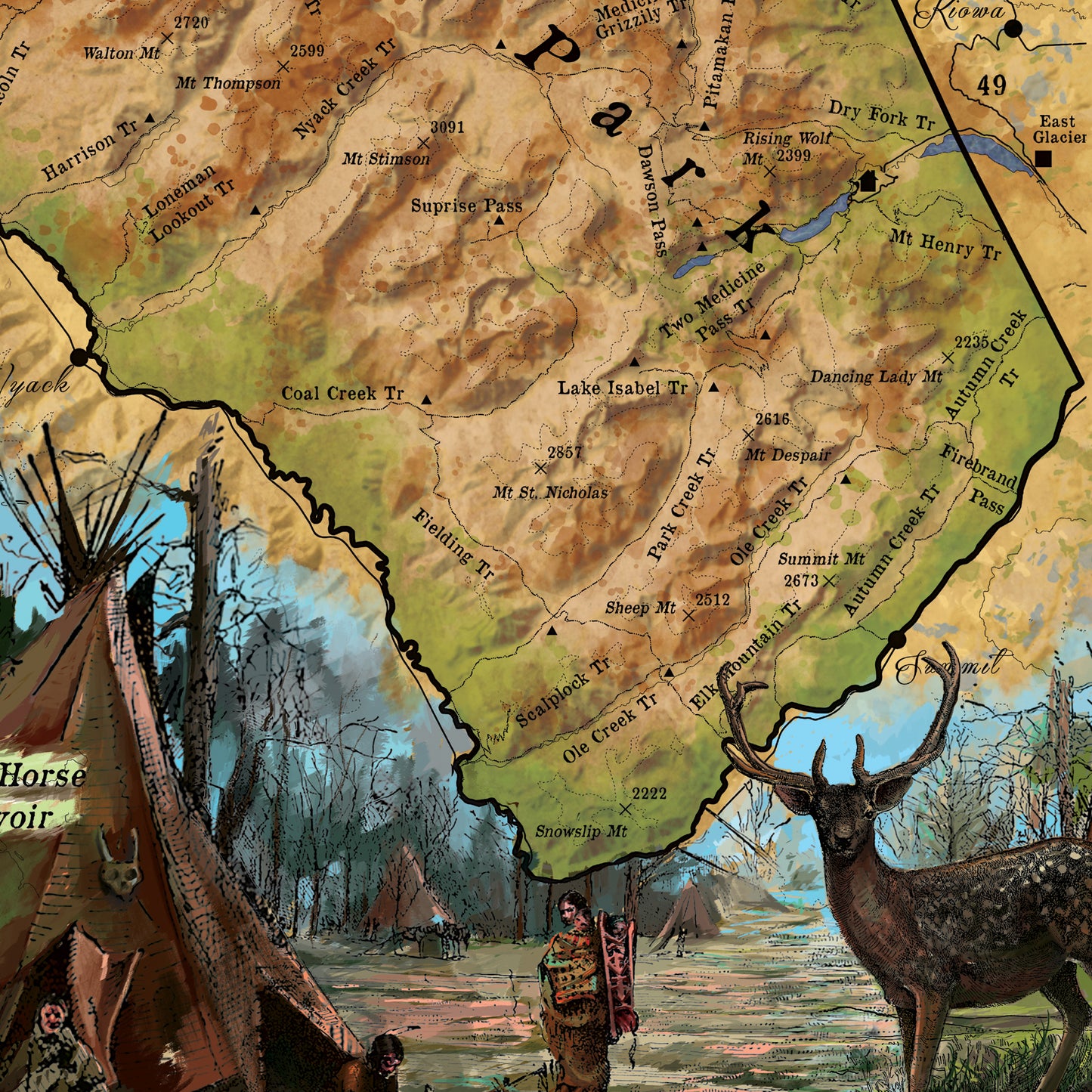 Hiking Glacier National Park Montana Map Art Blanket Throw Sherpa Fleece Vintage Blanket For Bed Sofa Couch Gift & Travel