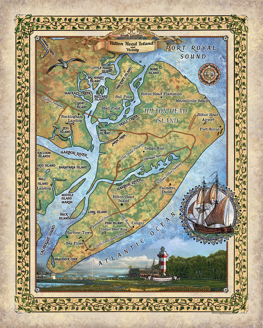 Hilton Head Historic Map Art Blanket Throw Soft Polar/Silky/Sherpa Fleece Vintage Warm Blanket For Bed Sofa Chair Couch & Winter Travel Gift