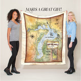 Lake Pend Oreille Idaho Historic Map Art Blanket Throw Polar/ Silky/ Sherpa Fleece Vintage Blanket For Bed Sofa Chair Dorm Gift & Traveling