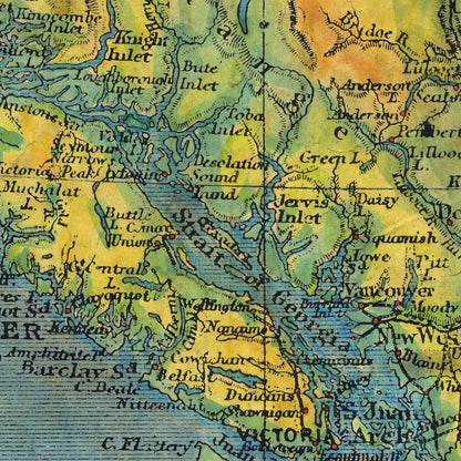 022 British Columbia,Vancouver Island,Canada,Victoria,Carbariboo Mountains,Strait of Georgia 1906 11x14" Great River Arts by Lisa Middleton