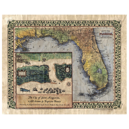 011 Adapted Florida 1847 Featuring St. Augustine 1778 Vintage map,Vintage map art,Florida vintage map,old map,antique maps,map vintage,map a