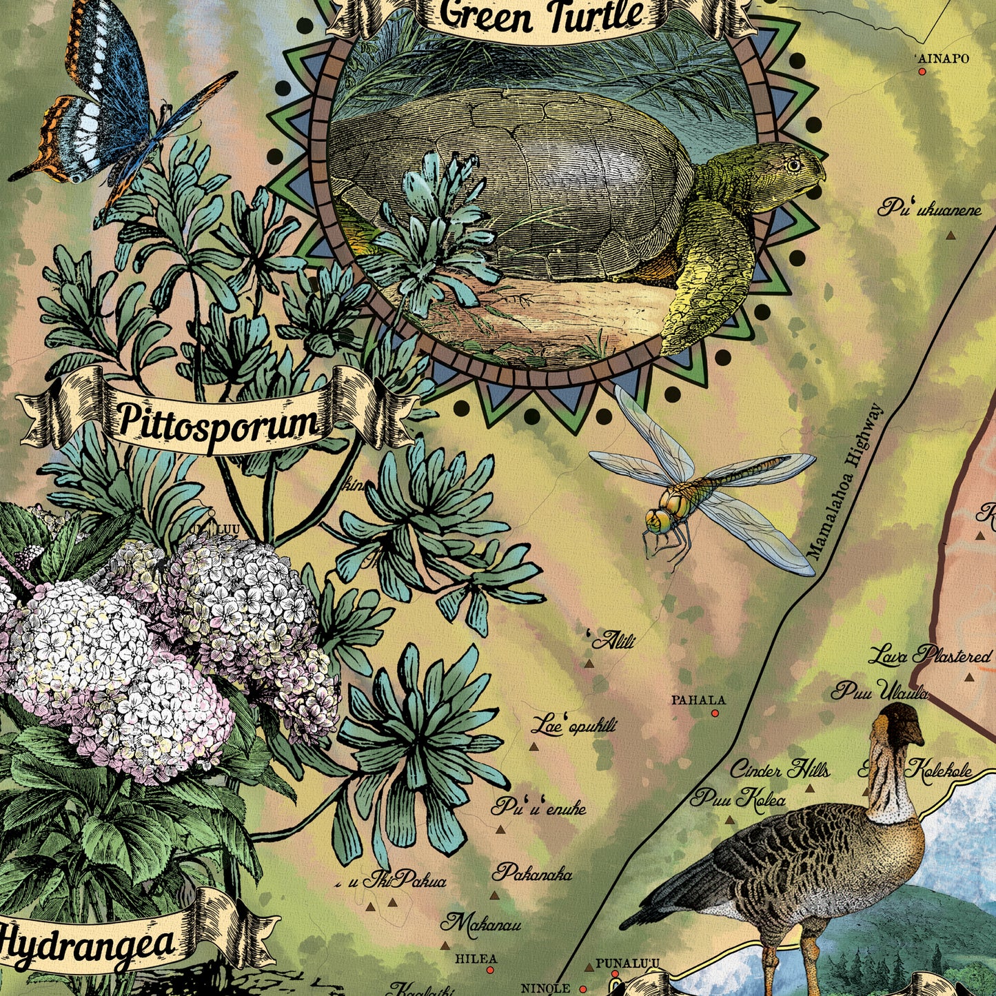 Hiking Volcanoes Hawaii Antique Map Art Blanket Throw Soft Sherpa Fleece Warm Blanket For Bed Sofa Chair Couch Gift & Winter Travel