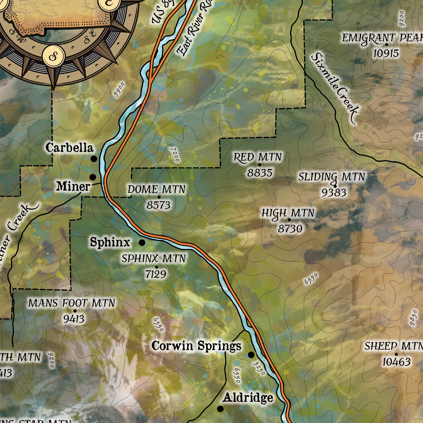 Montana map, paradise valley, bozeman, chico, livingston, yellowstone national park map, montana art, horse art, bear art map hand painted